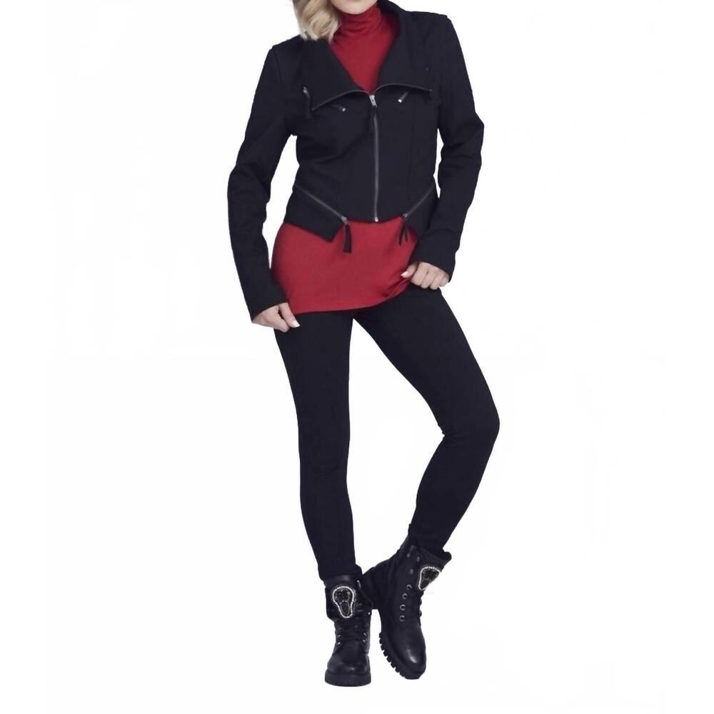 NEW PAULA RYAN roma zip up biker jacket in black